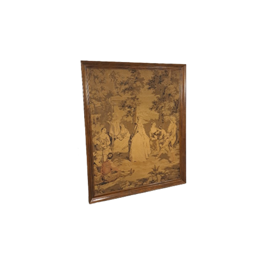 Vintage Doek Schilderij Met Houten Lijst, Wanddecoratie 1