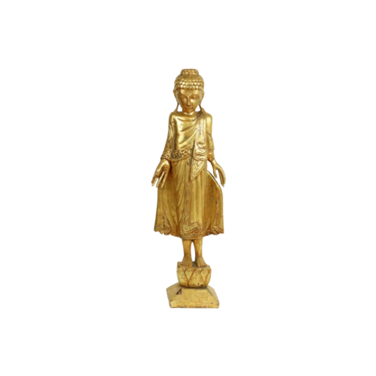 Grote Houten Boeddha Xl Bladgoud Verguld Vintage Thailand 69cm 1