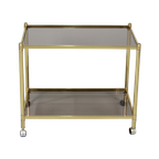 Vintage Barcart, Serveerwagen - Messing, Rookglas, Jaren '70 | 01498 thumbnail 1