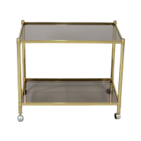 Vintage Barcart, Serveerwagen - Messing, Rookglas, Jaren '70 | 01498