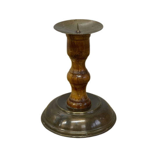 Hout & Koperen Kandelaar Brocante 1