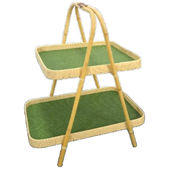 Rotan Dubbele Dienblad Met Groen Blad 1