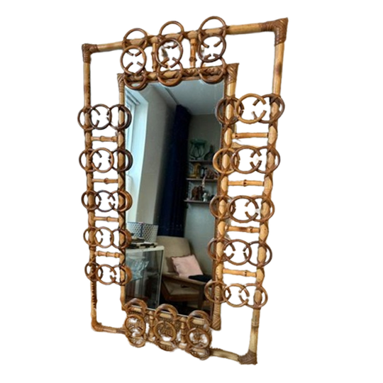 Vintage Boho Rotan Spiegel Italiaans Design 1