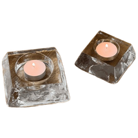 Set Of 2 Heavy Scandinavian Glass Candle Holders