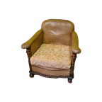 Lederen Fauteuil Met Eiken Frame Jaren 50 thumbnail 1