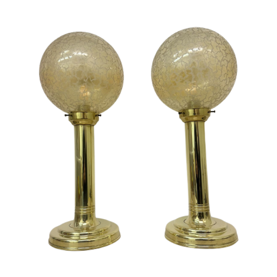 Set Of 2 Large Globe Glass Table Lamps , 1970s 1