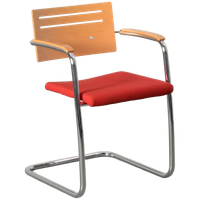 Lande Vergaderstoel, Beuken / Rood, Sledeframe