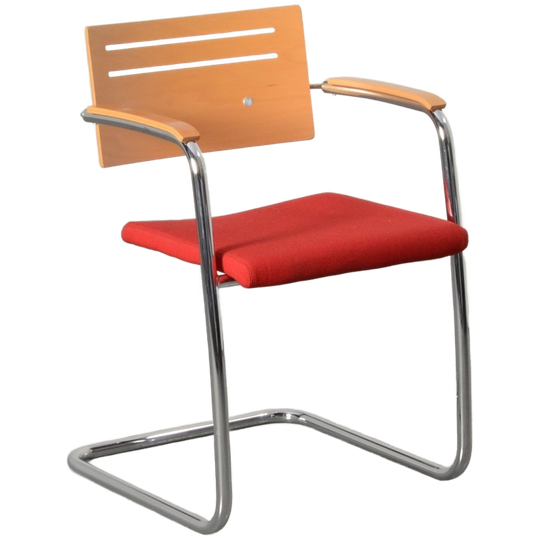 Lande Vergaderstoel, Beuken / Rood, Sledeframe 1
