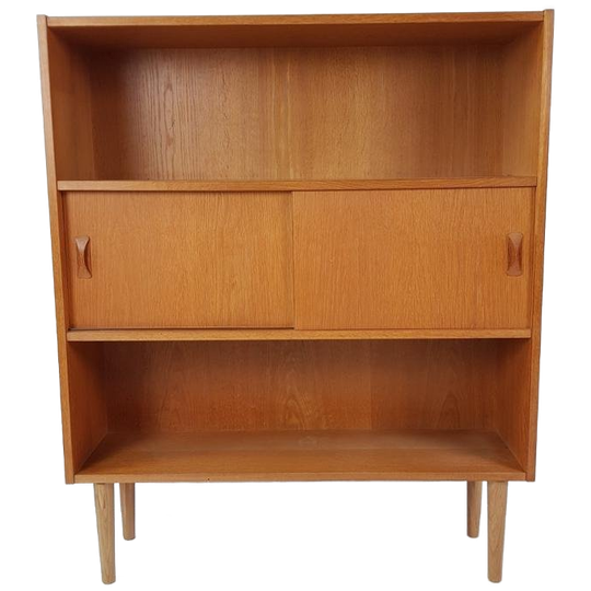 Vintage Deense Eiken Fineer Wandkast Schuifdeurtjes | Oak 1