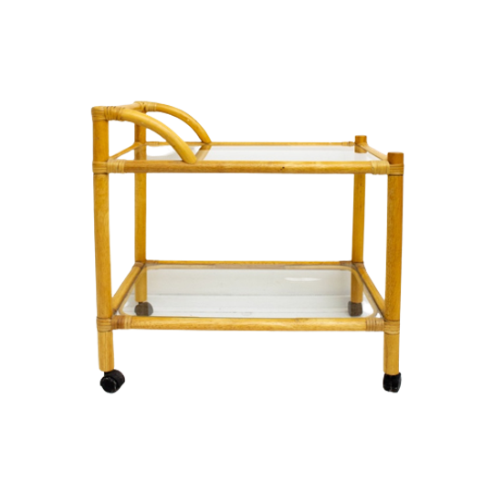 Vintage Bamboe Barcart Met Glazen Afzet Plateau’s - Reliving 1