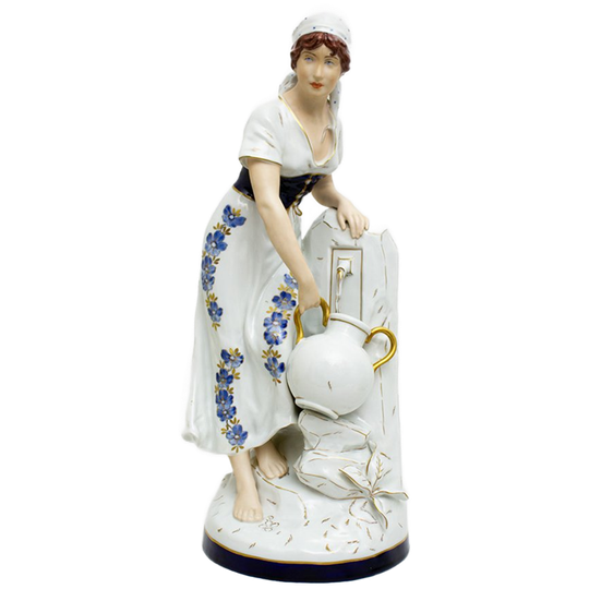 Bohemia Royal Dux Porseleinen Beeld Vrouw Bij Waterfontein Tsjechië 1