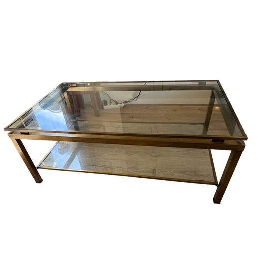 Vintage Glazen Messing Salontafel 1