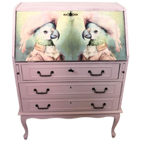 Roze Secretaire “Papegaaien”, 3 Lades En Klep