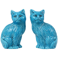 Koppel Blauw Geglazuurde Poezen Beelden Chinees Keramiek