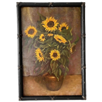 Antiek Xl Schilderij Zonnebloemen Olieverf M. Bertels 1920’s thumbnail 1
