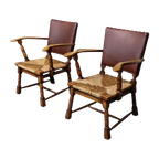 Pair Of Rush And Oak Armchairs By De Ster Gelderland thumbnail 1