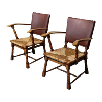 Pair Of Rush And Oak Armchairs By De Ster Gelderland