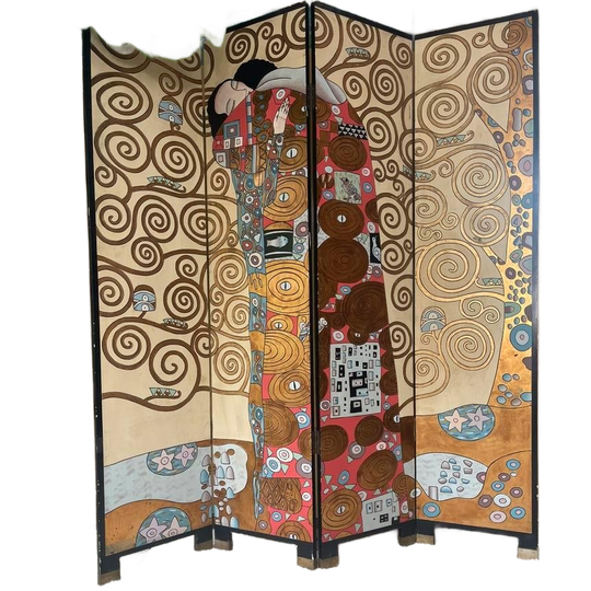 Vintage Gustav Klimt “de Omhelzing” Kamerscherm/ Roomdivider 1