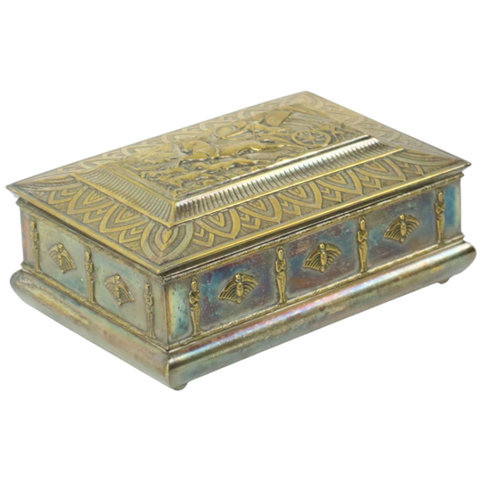Verzilverde Art Deco Kist Trinket Doos Egyptische Motieven 1