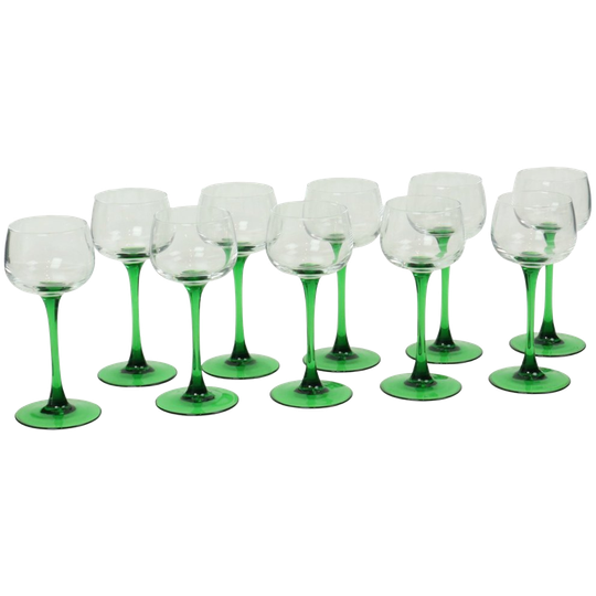 Set Van 10 Vintage Luminarc Elzas Wijnglazen Groene Voet 1