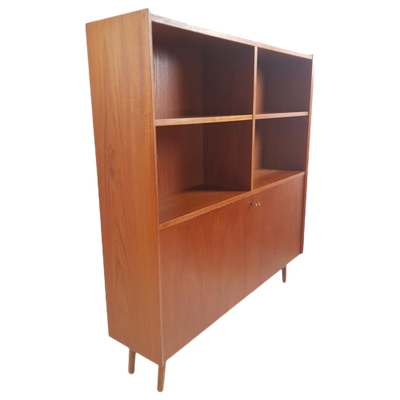 Vintage Deense Boekenkast Met Klep Teak Fineer