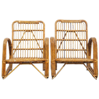 Set Van 2 Luxe Franse Rotan Vintage Design Fauteuils Uit De Jaren ’50