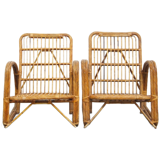 Set Van 2 Luxe Franse Rotan Vintage Design Fauteuils Uit De Jaren ’50 1