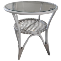 Wit Rond Tafeltje Rotanlook Met Glasplaat