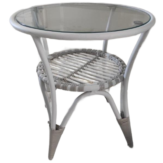 Wit Rond Tafeltje Rotanlook Met Glasplaat 1