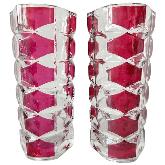 Vintage Mid-century Set Luminarc Vazen Kristal Robijn Rood J.g. Durand 1970’s 1