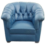 Vintage Leren Club Seat Chesterfield Look Blauw thumbnail 1
