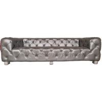 Hauxley 3-zits Classic Chesterfield Bank – Zilver, Leer