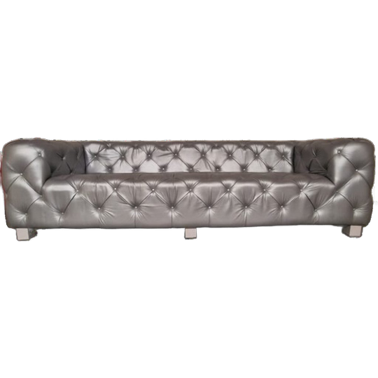 Hauxley 3-zits Classic Chesterfield Bank – Zilver, Leer 1