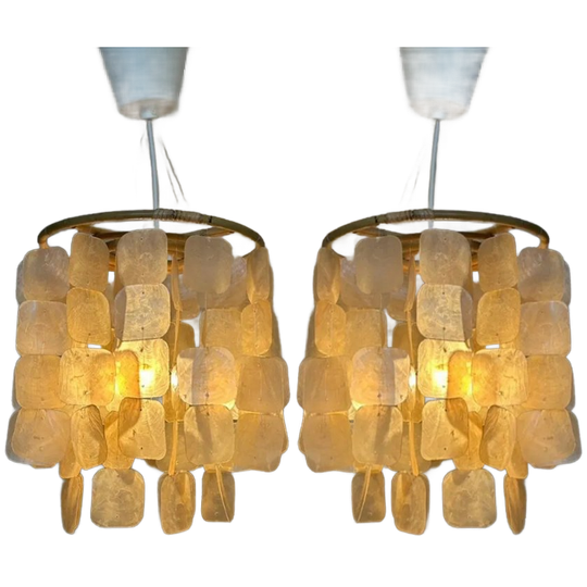 Set Van 2 Capiz Schelpen Schelp Hanglamp Hanglampen Bamboe Frame 1