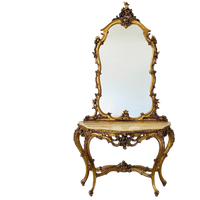 Vintage Italiaanse Barok Consoletafel En Kuifspiegel Met Marmeren Blad 1950's