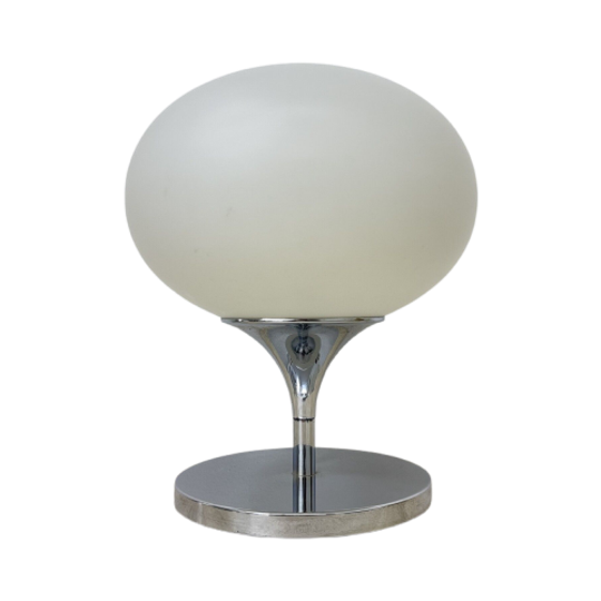 Opaline Glass Chromed Steel & Cast Iron Space Age Lamp By Kaiser Leuchten, 1970’s 1