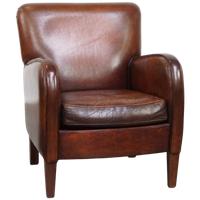 Karaktervolle Schapenleren Fauteuil/ Armchair Met Een Mooi Patina En Warme Kleuren