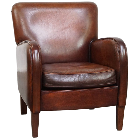 Karaktervolle Schapenleren Fauteuil/ Armchair Met Een Mooi Patina En Warme Kleuren 1