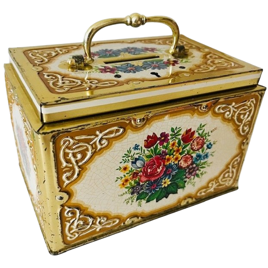 Vintage Franse Bloemen Spaarpot Blik 1970’s 1