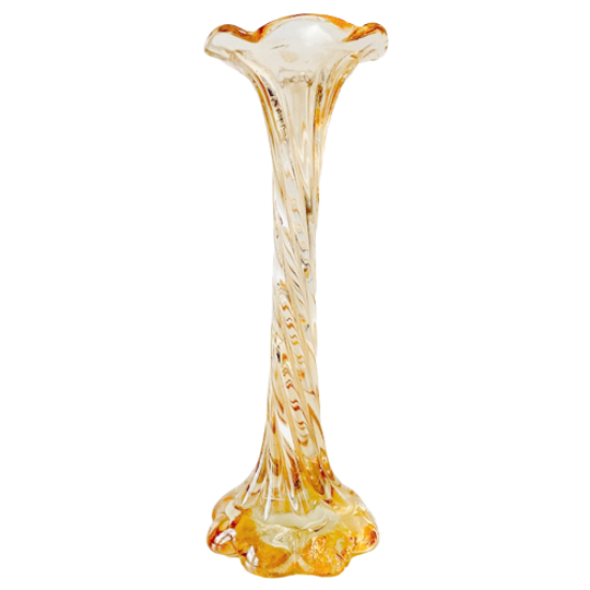 Vintage Murano Gedraaid Vaasje Zalmroze Iriserend Glas 1