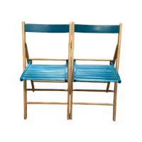 Set Van Twee Vintage Klapstoelen, Groen / Blauwe Zitting. Nederland 1980'S