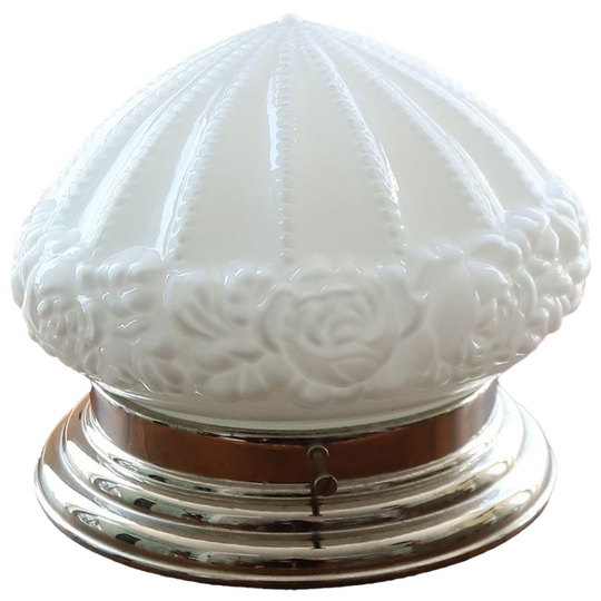 Vintage Art Deco Lamp Opaline Glas Met Rozen/zilver Messing, Frankrijk Jaren '20 Tot '50 1
