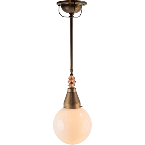 Vintage Art Deco Bol Hanglamp Schoollamp Kopper Mid Century