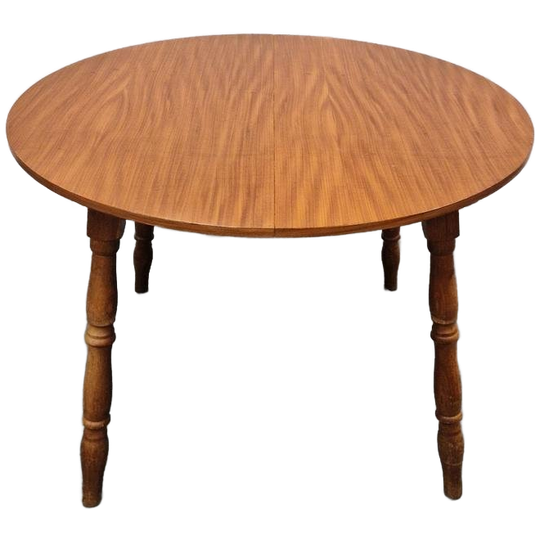 Vintage Ronde Tafel Uitschuiftafel Teakhouten Eettafel 1