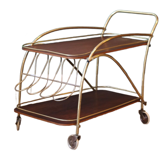 Vintage Messing En Teakhouten Rolwagen – Jaren 50 1