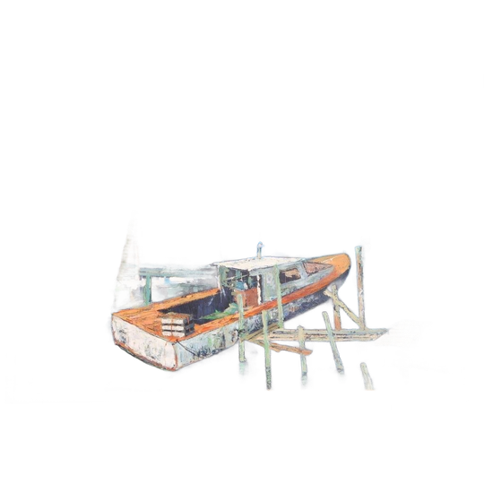 Vintage Schilderij Stijlvol Havenzicht Op Doek Jan ‘69 Lijst 1