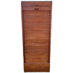 Eiken Rolluik Archiefkast Met Originele Schuifbakken, 113 Cm Hoog thumbnail 1