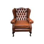 Prachtige Engelse Chesterfield Oorfauteuil Rood Bruin thumbnail 1