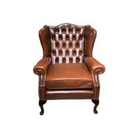 Prachtige Engelse Chesterfield Oorfauteuil Rood Bruin