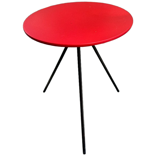 Vintage Tripod Tafeltje, Bijzettafel, Rood, 1980'S, Memphis Stijl 1